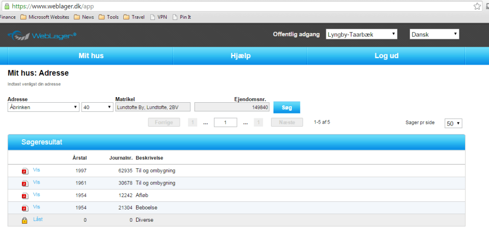 Eksempel på en søgning på Åbrinken 40